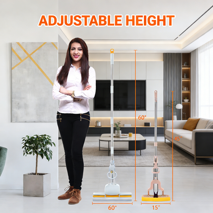 Double Roller Squeegee Mop with Adjustable Height & Super Absorbent PVA Head