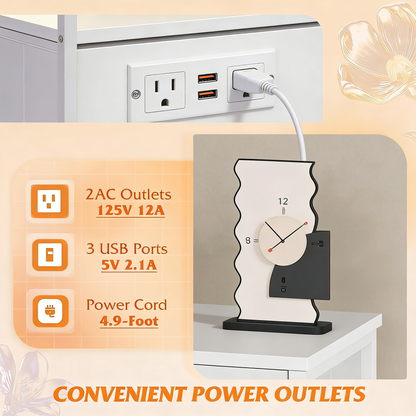 LED Nightstand with Wireless Charging & Power Outlets – 2 Fabric Drawers