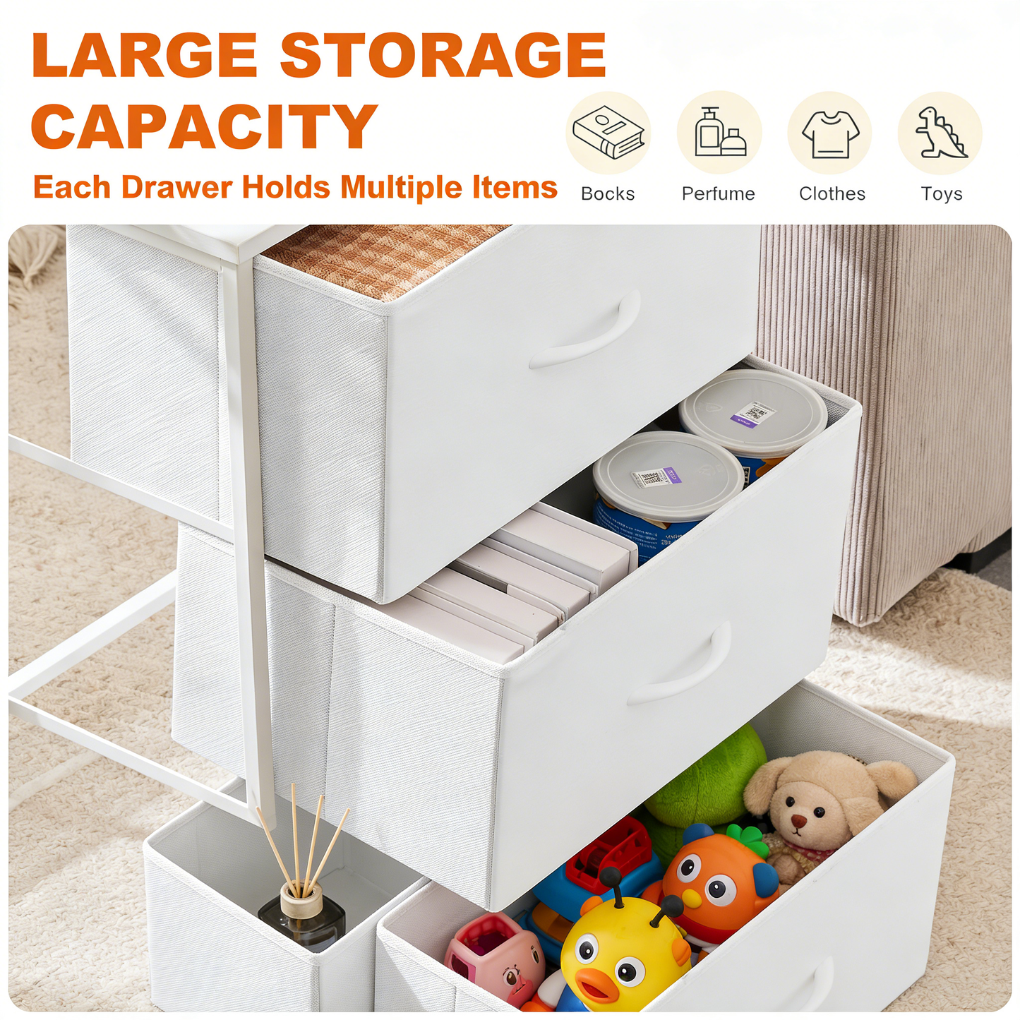 2-Drawer Fabric Storage Nightstand with Adjustable Feet & Waterproof Surface