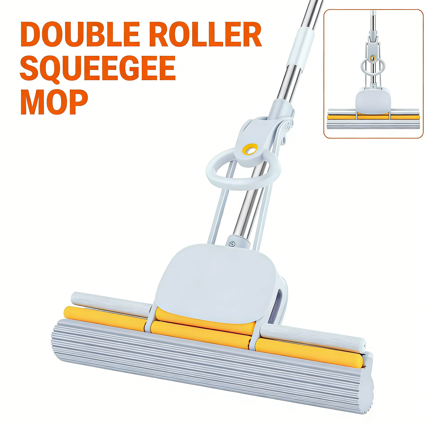 Double Roller Squeegee Mop with Adjustable Height & Super Absorbent PVA Head