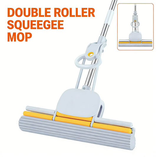 Double Roller Squeegee Mop with Adjustable Height & Super Absorbent PVA Head