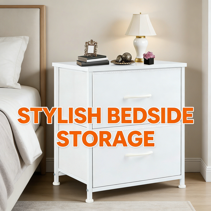 2-Drawer Fabric Storage Nightstand with Adjustable Feet & Waterproof Surface